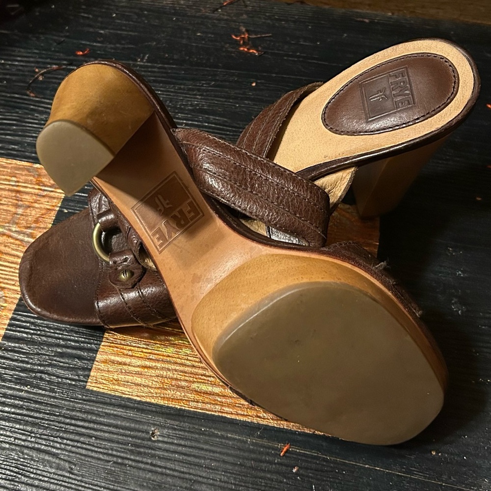 Frye Dark Brown Leather Heeled Sandals - Picture 3 of 3